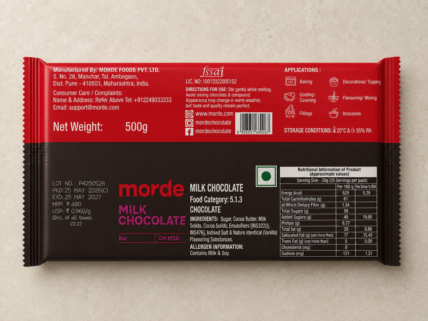MORDE MILK CHOCOLATE BAR CH M28